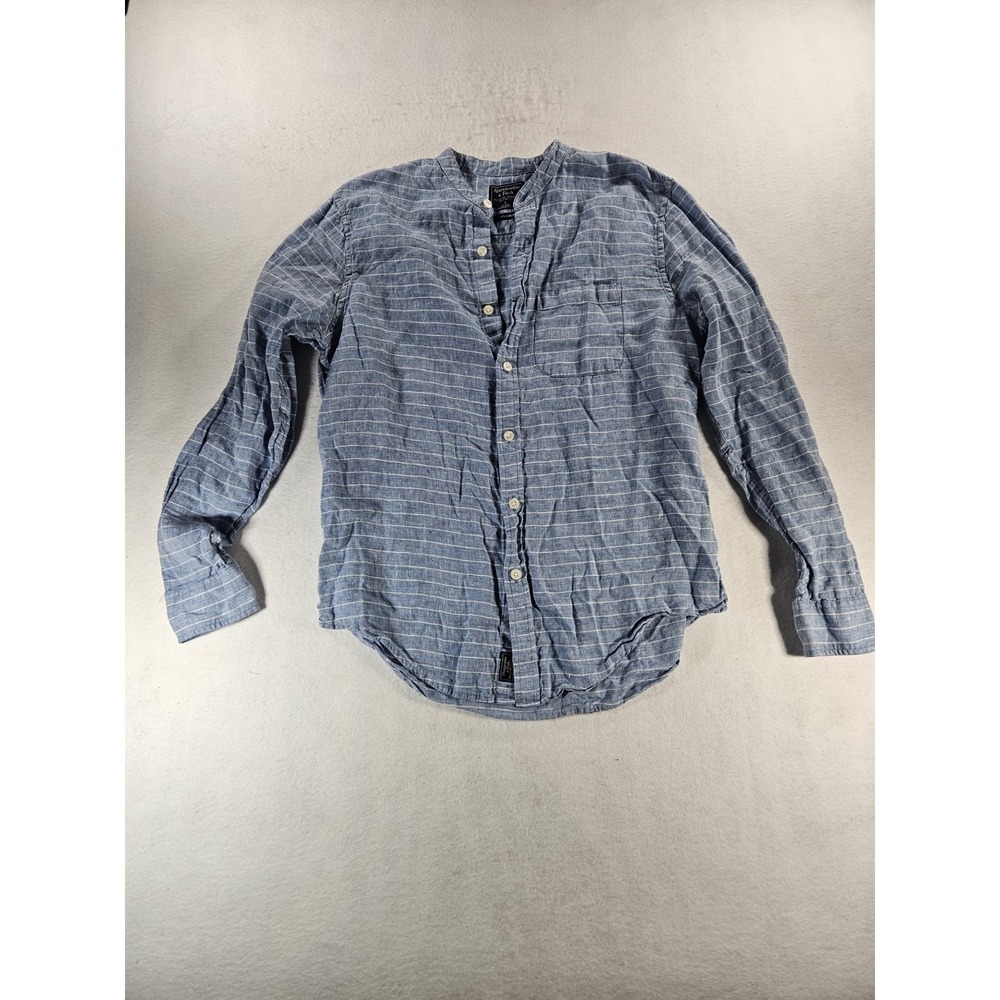 Abercrombie Fitch A&F 100% Linen Collection Men's Button Down Shirt L Blue White